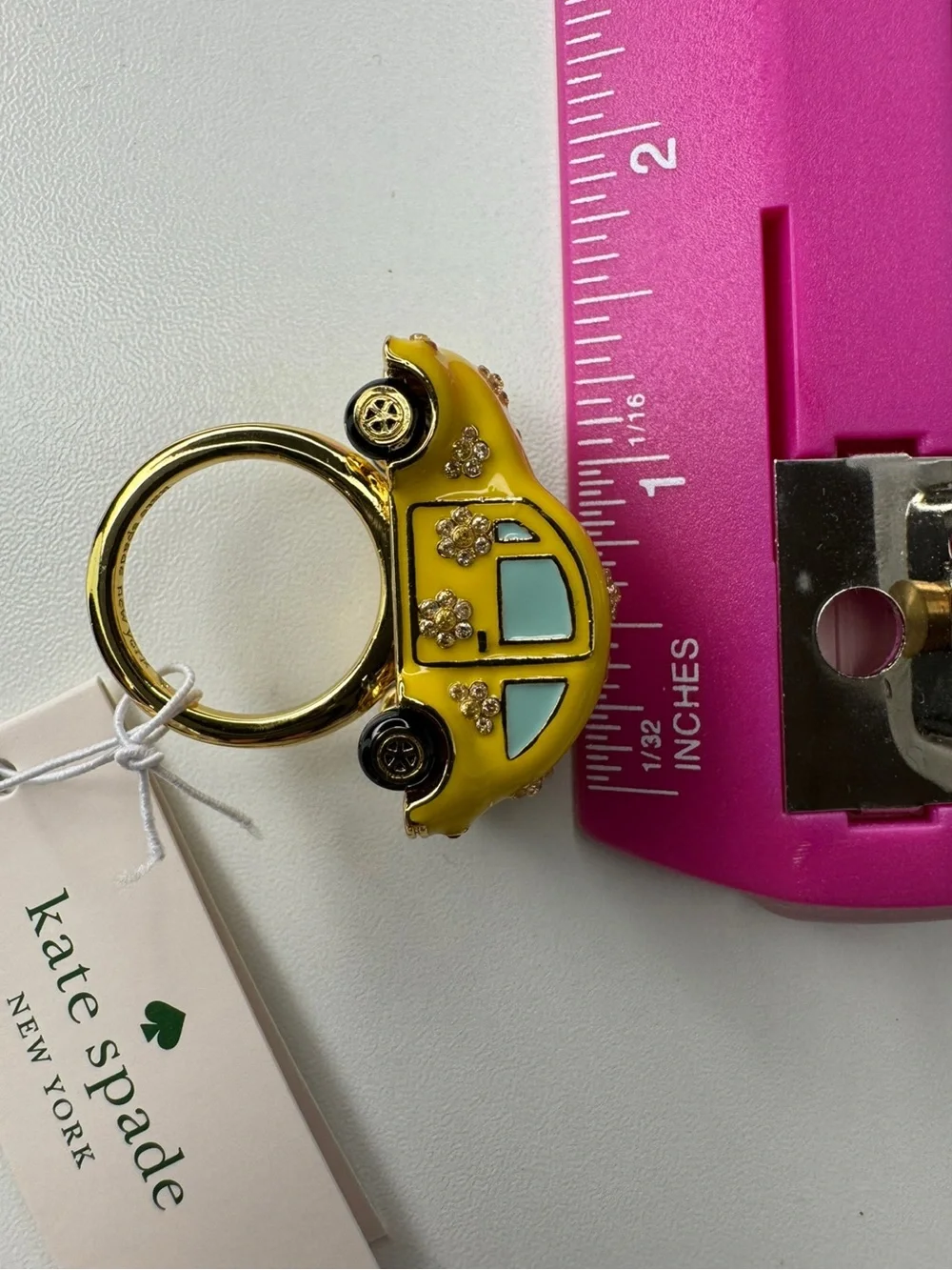 Kate Spade Off We Go Beetle Bug Yellow Car Ring Size 8 NWT